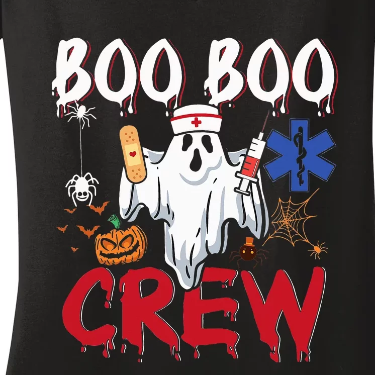 Boo Boo Crew Ghost Paramedic EMT EMS Nurse Halloween Women's V-Neck T-Shirt