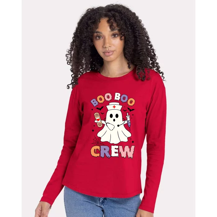 Boo Boo Crew Halloween Nurse Womens Cotton Relaxed Long Sleeve T-Shirt