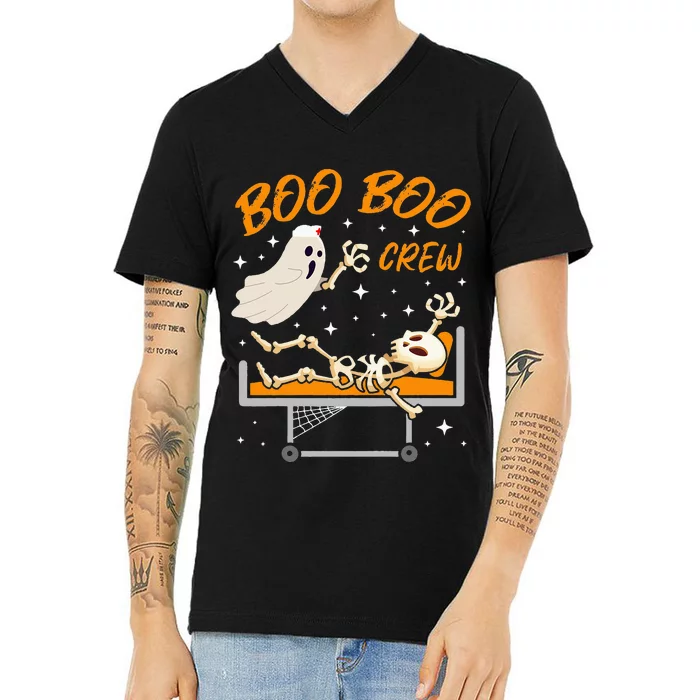 Boo Boo Crew Halloween Ghost Doctor Paramedic EMT Nurse V-Neck T-Shirt