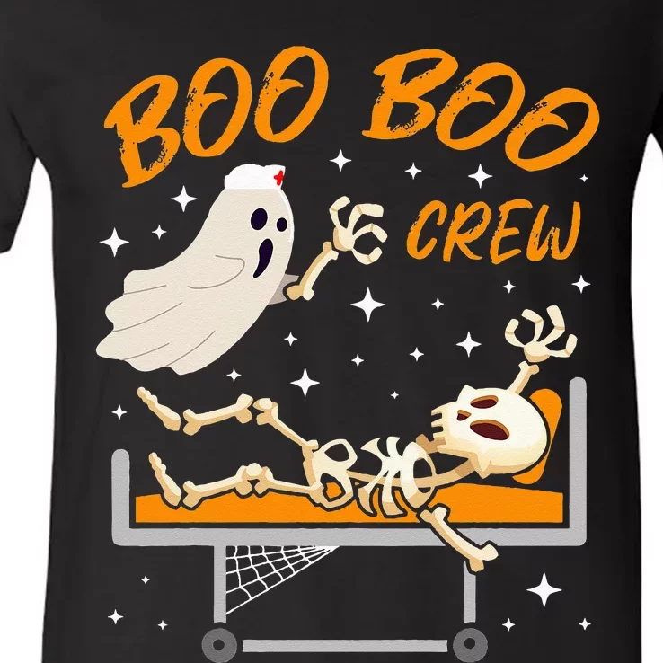 Boo Boo Crew Halloween Ghost Doctor Paramedic EMT Nurse V-Neck T-Shirt