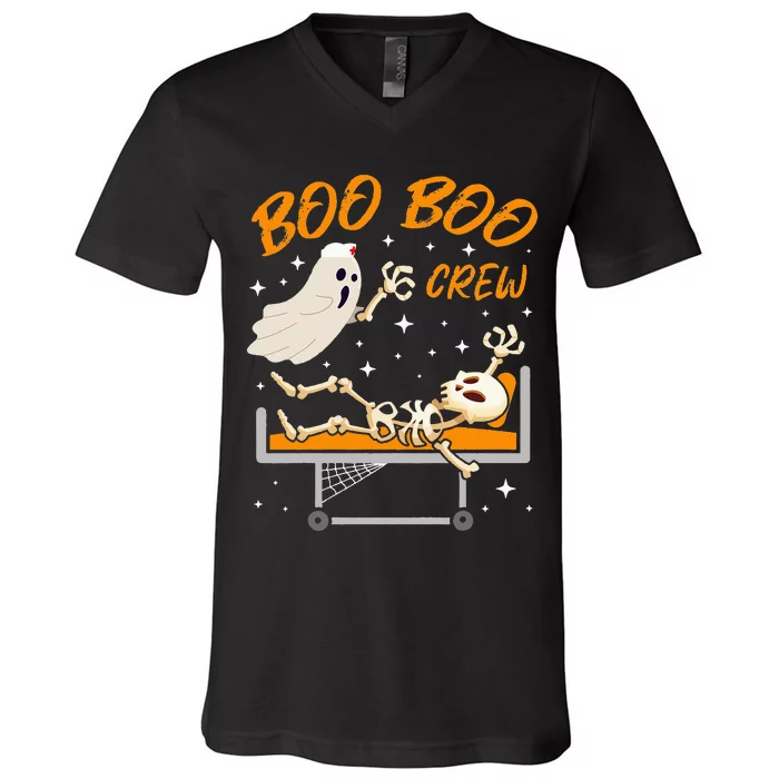 Boo Boo Crew Halloween Ghost Doctor Paramedic EMT Nurse V-Neck T-Shirt