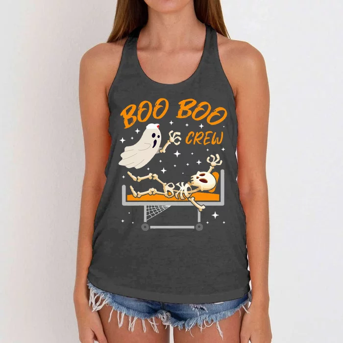 Boo Boo Crew Halloween Ghost Doctor Paramedic EMT Nurse Women's Knotted Racerback Tank