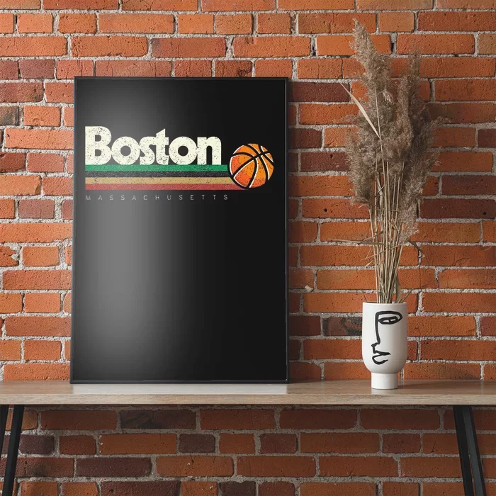 Basketball Boston City Bball Retro Stripes Poster