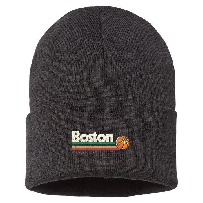 Basketball Boston City Bball Retro Stripes Sustainable Knit Beanie