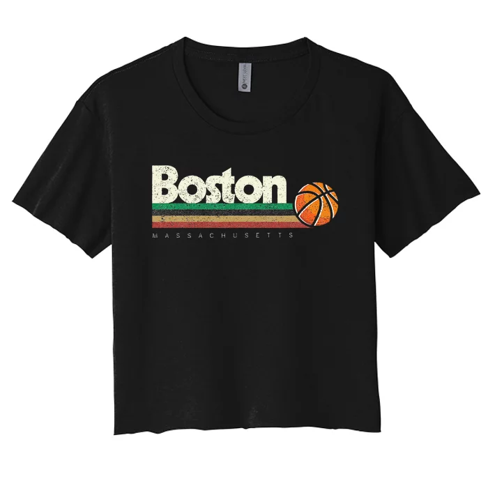 Basketball Boston City Bball Retro Stripes Women's Crop Top Tee