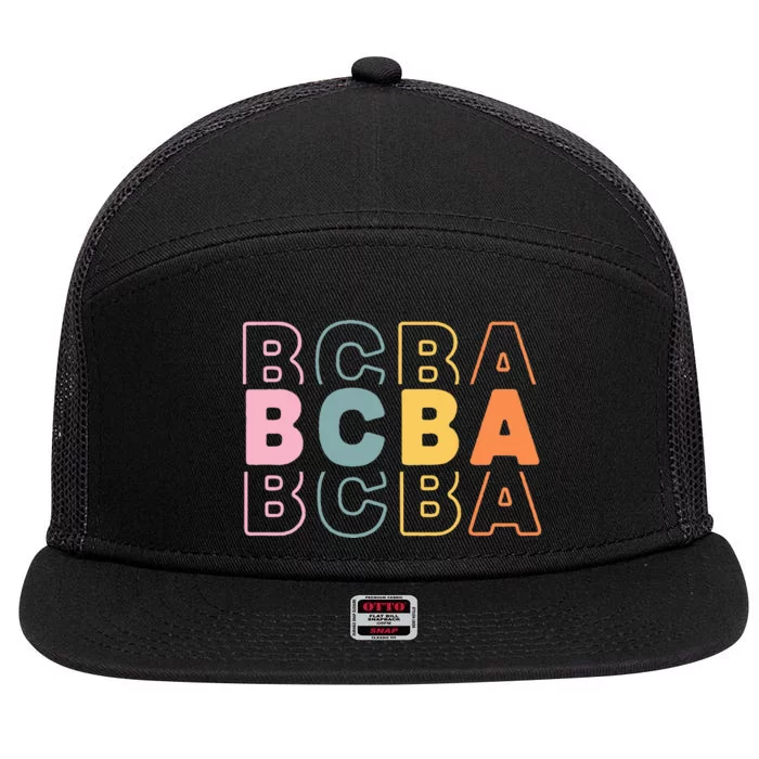 Bcba Board Certified Behavior Analyst Retro Groovy Rainbow 7 Panel Mesh Trucker Snapback Hat