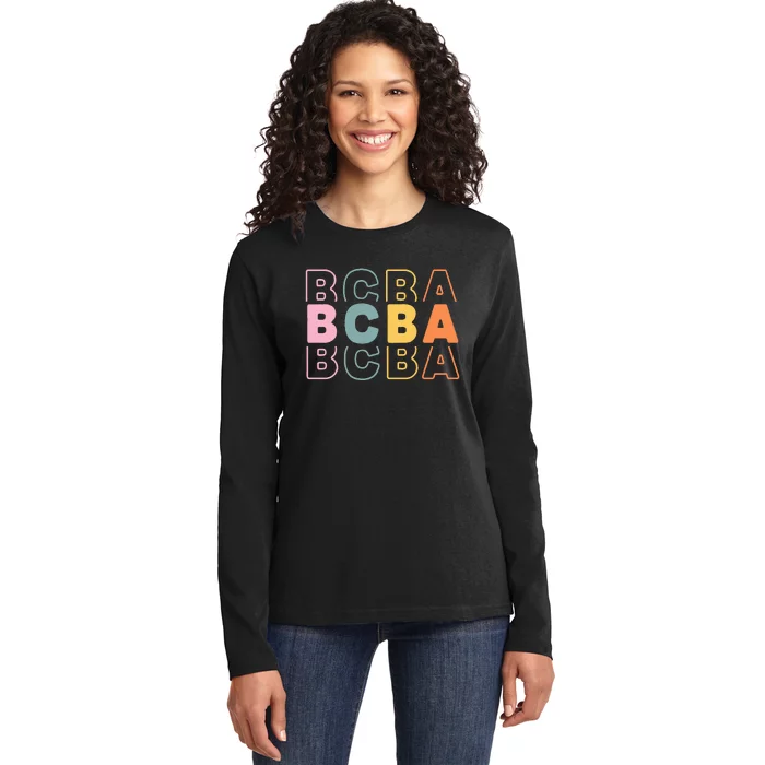 Bcba Board Certified Behavior Analyst Retro Groovy Rainbow Ladies Long Sleeve Shirt