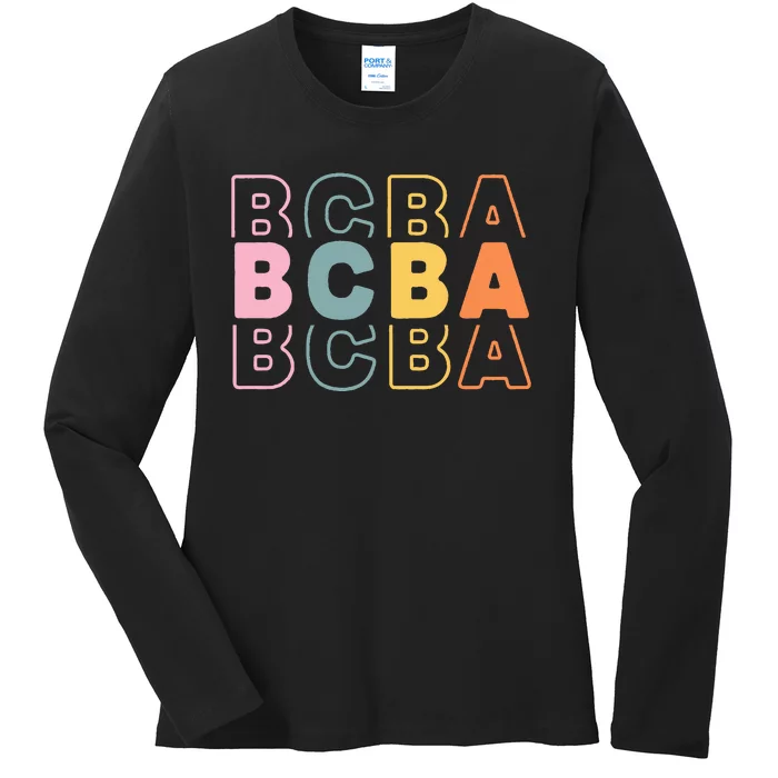 Bcba Board Certified Behavior Analyst Retro Groovy Rainbow Ladies Long Sleeve Shirt