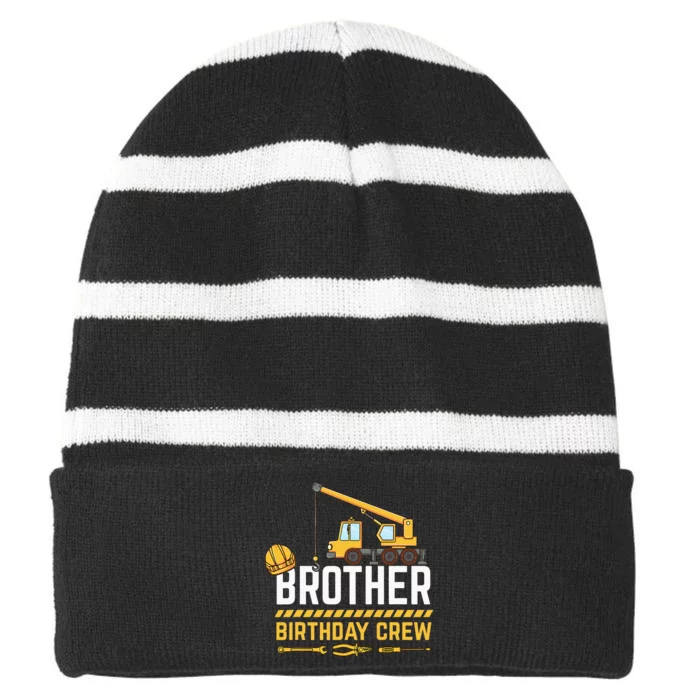 Brother Birthday Crew Construction Birthday Striped Beanie with Solid Band