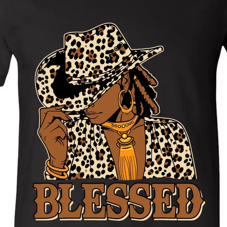 Blessed Black Cowgirl Western Swag African Christian Woman V-Neck T-Shirt