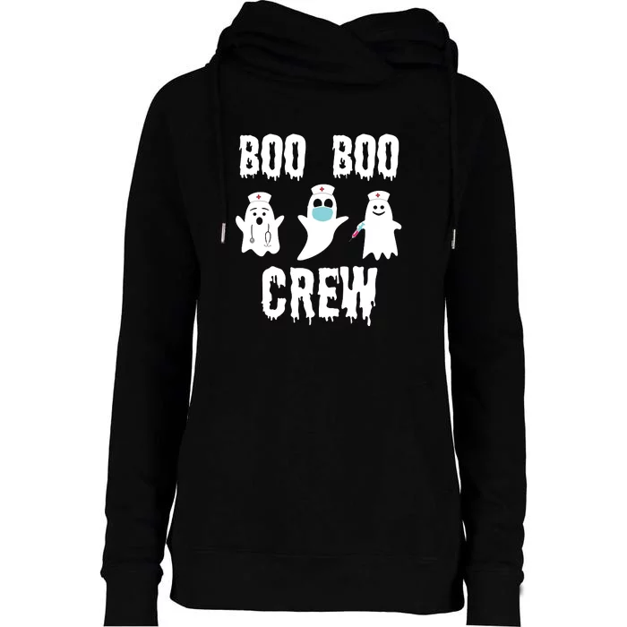 Boo Boo Crew Nurse Halloween Ghost Costume Womens Funnel Neck Pullover Hood