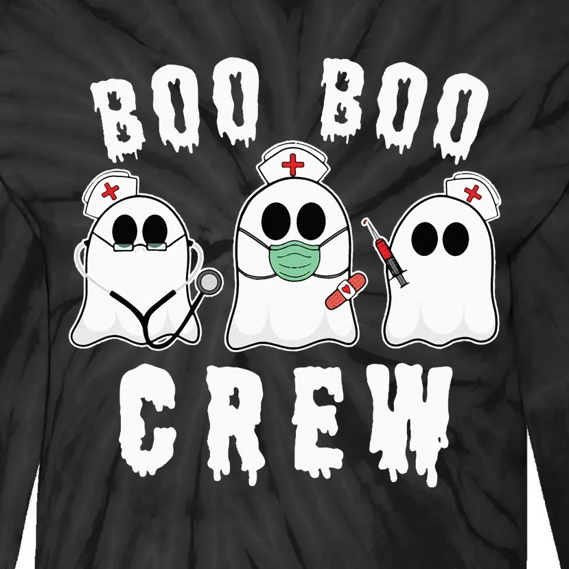 Boo Boo Crew Funny Nurse Halloween Ghost Costume Tie-Dye Long Sleeve Shirt