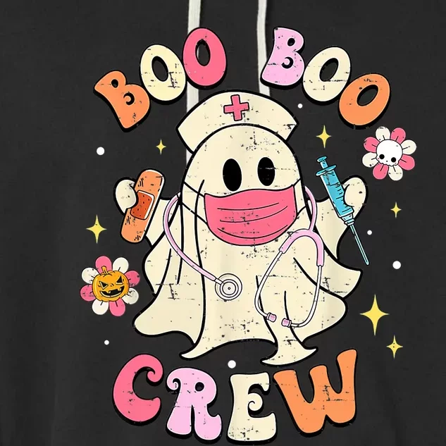 Boo Boo Crew Halloween Ghost Nurse Groovy Garment-Dyed Fleece Hoodie