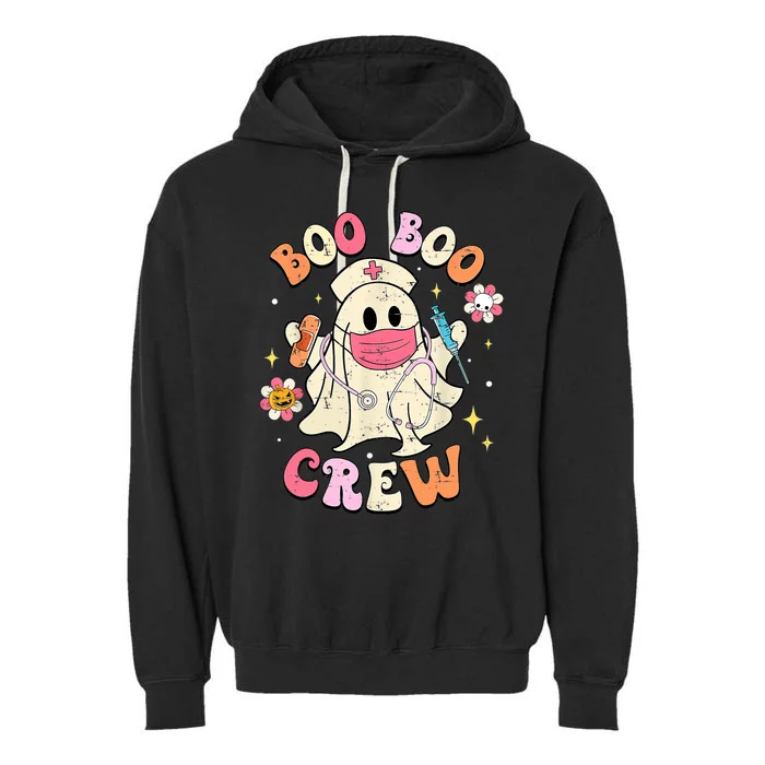 Boo Boo Crew Halloween Ghost Nurse Groovy Garment-Dyed Fleece Hoodie