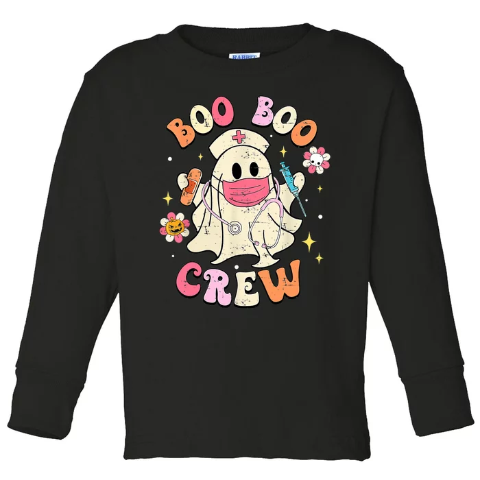 Boo Boo Crew Halloween Ghost Nurse Groovy Toddler Long Sleeve Shirt