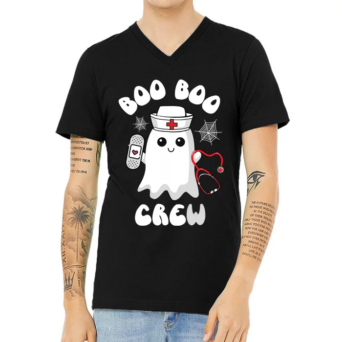 Boo Boo Crew Cute Nurse Ghost Funny Halloween V-Neck T-Shirt