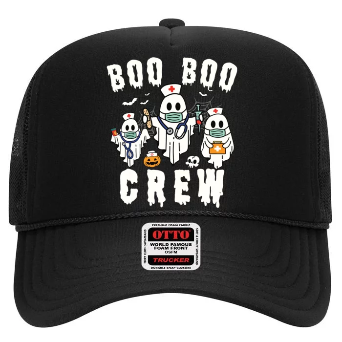 Boo Boo Crew Ghost Halloween Paramedic Nurse Rn Er Nicu Lpn High Crown Mesh Trucker Hat