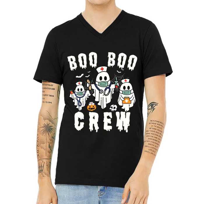 Boo Boo Crew Ghost Halloween Paramedic Nurse Rn Er Nicu Lpn V-Neck T-Shirt