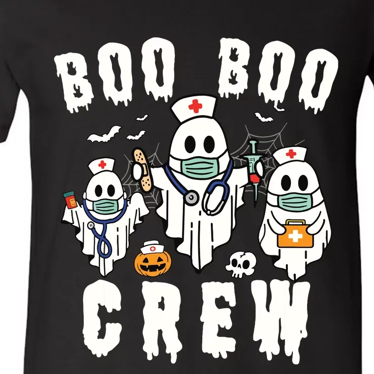 Boo Boo Crew Ghost Halloween Paramedic Nurse Rn Er Nicu Lpn V-Neck T-Shirt