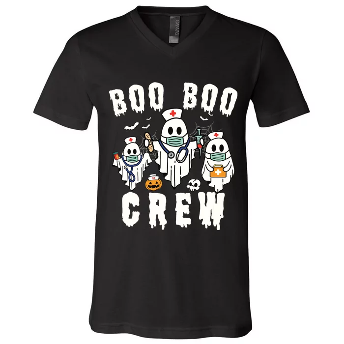 Boo Boo Crew Ghost Halloween Paramedic Nurse Rn Er Nicu Lpn V-Neck T-Shirt