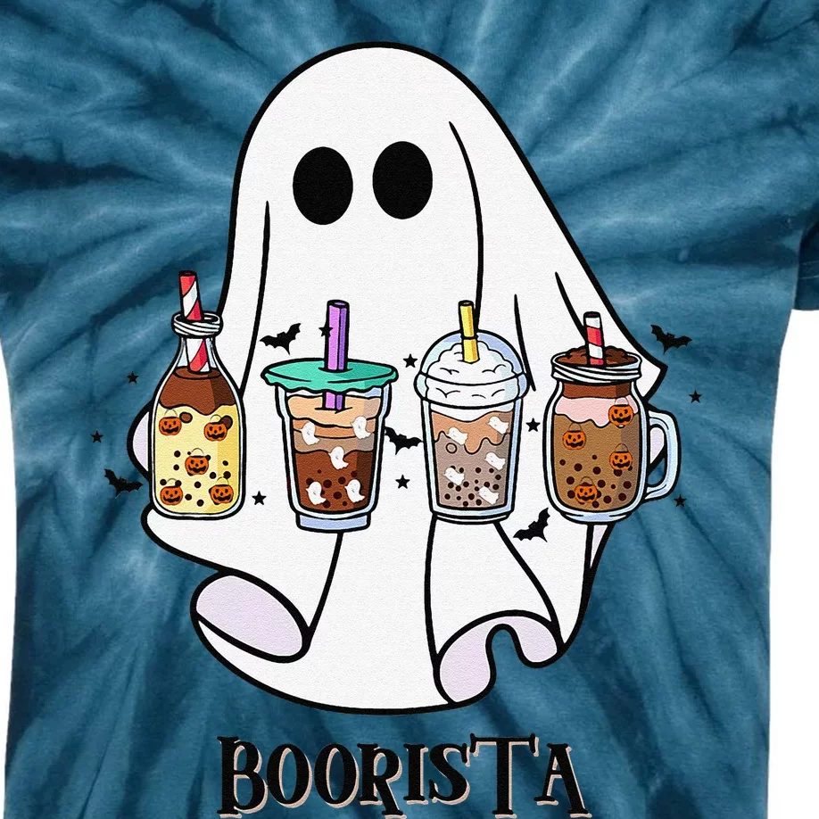 Boorista Boo Coffee Halloween Spooky Ghost Coffee Barista Kids Tie-Dye T-Shirt