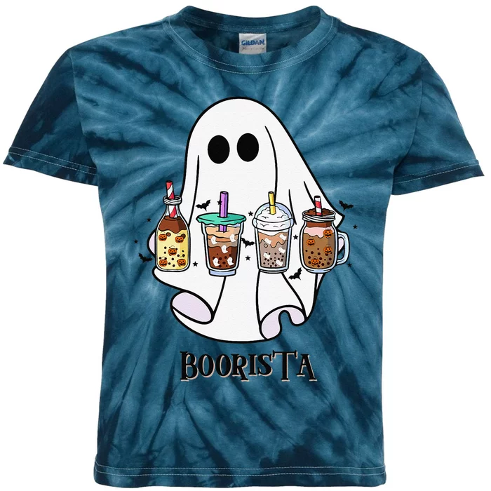 Boorista Boo Coffee Halloween Spooky Ghost Coffee Barista Kids Tie-Dye T-Shirt