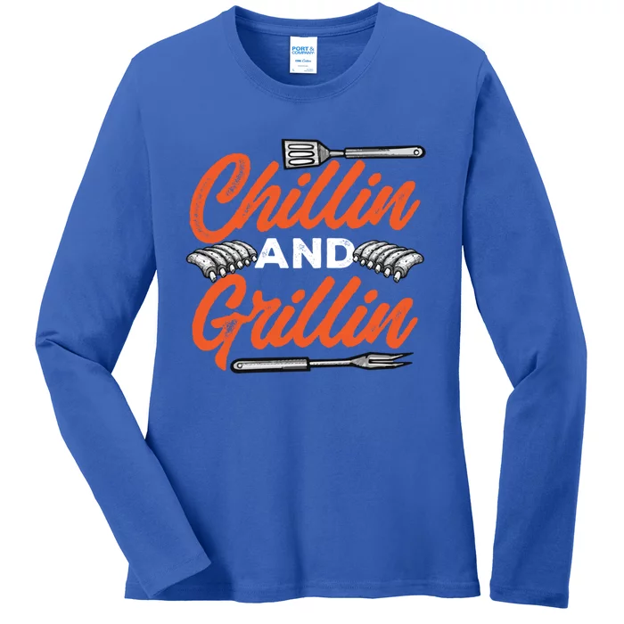 Bbq Barbeque Chillin And Grillin Cute Gift Ladies Long Sleeve Shirt