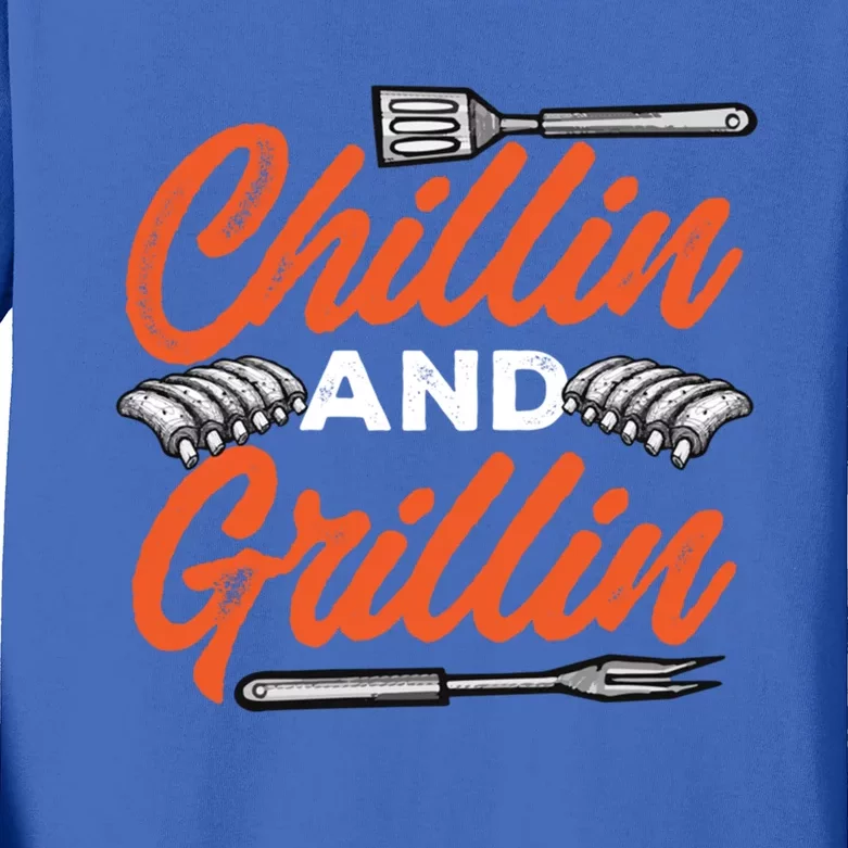 Bbq Barbeque Chillin And Grillin Cute Gift Kids Long Sleeve Shirt