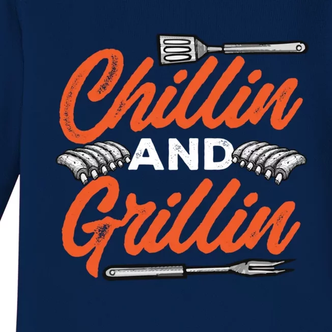 Bbq Barbeque Chillin And Grillin Cute Gift Baby Long Sleeve Bodysuit