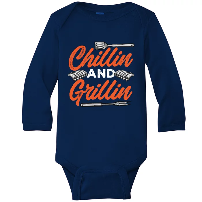 Bbq Barbeque Chillin And Grillin Cute Gift Baby Long Sleeve Bodysuit