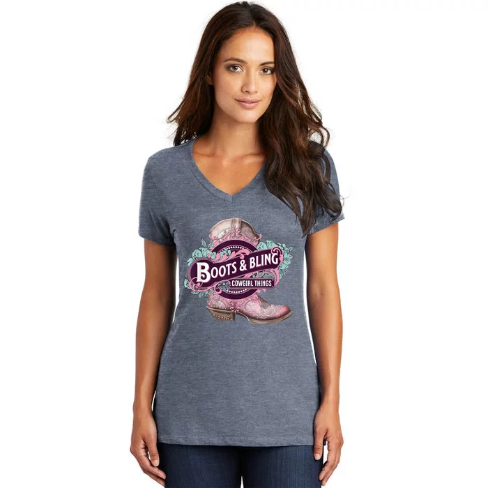 Boots & Bling Cowgirl Things Cute Western Country Rodeo Women's V-Neck T-Shirt