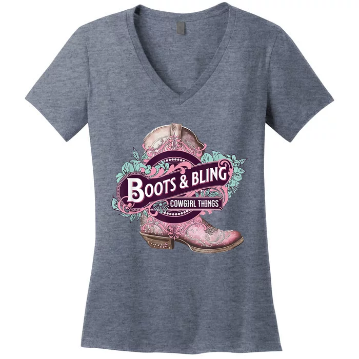 Boots & Bling Cowgirl Things Cute Western Country Rodeo Women's V-Neck T-Shirt