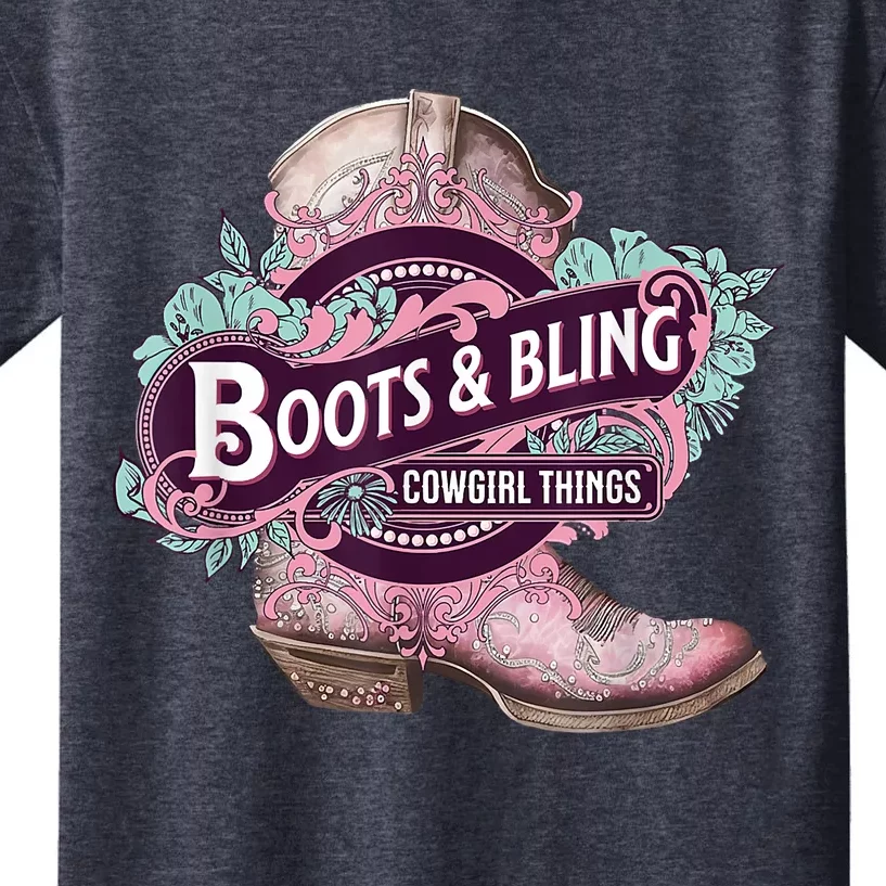 Boots & Bling Cowgirl Things Cute Western Country Rodeo Kids T-Shirt