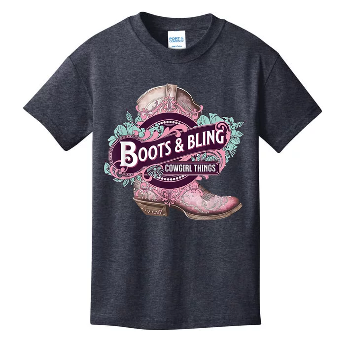 Boots & Bling Cowgirl Things Cute Western Country Rodeo Kids T-Shirt