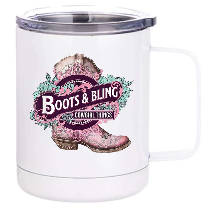 Boots & Bling Cowgirl Things Cute Western Country Rodeo Front & Back 12oz Stainless Steel Tumbler Cup