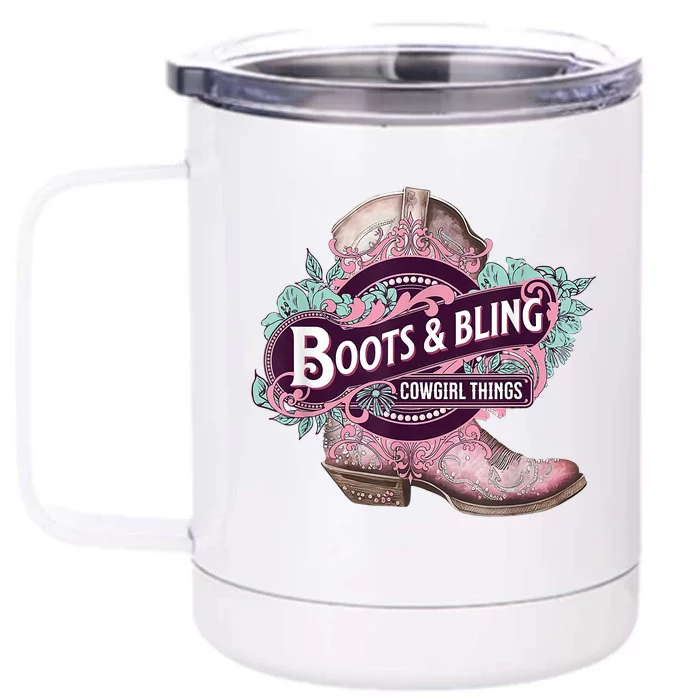 Boots & Bling Cowgirl Things Cute Western Country Rodeo Front & Back 12oz Stainless Steel Tumbler Cup