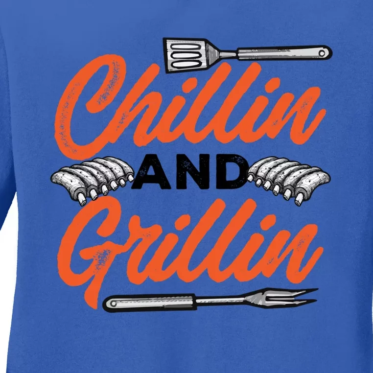 Bbq Barbeque Chillin And Grillin Funny Gift Ladies Long Sleeve Shirt