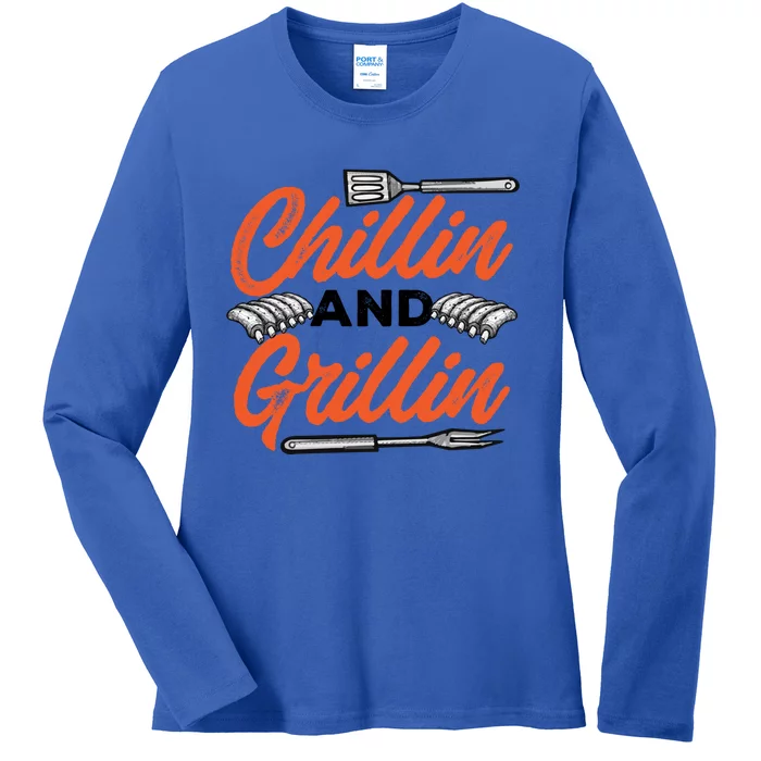 Bbq Barbeque Chillin And Grillin Funny Gift Ladies Long Sleeve Shirt