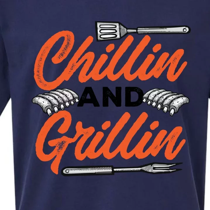 Bbq Barbeque Chillin And Grillin Funny Gift Sueded Cloud Jersey T-Shirt