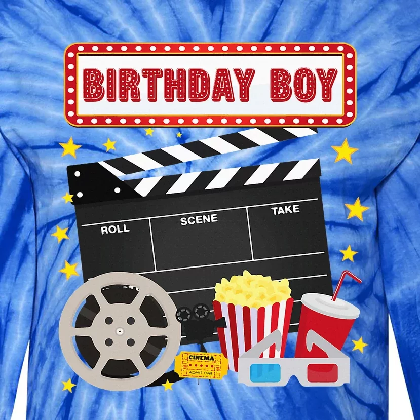 Birthday Boy Crew Movie Night Theme Matching Party Tie-Dye Long Sleeve Shirt