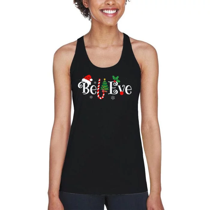 BEST BELIEVE CHRISTMAS PAJAMA EVER Xmas Family Funny Women's Racerback Tank