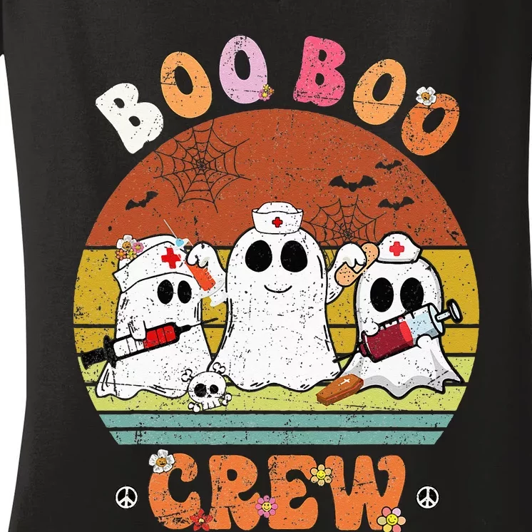 Boo Boo Crew Nurse Ghost Funny Halloween Costume Matching Women's V-Neck T-Shirt