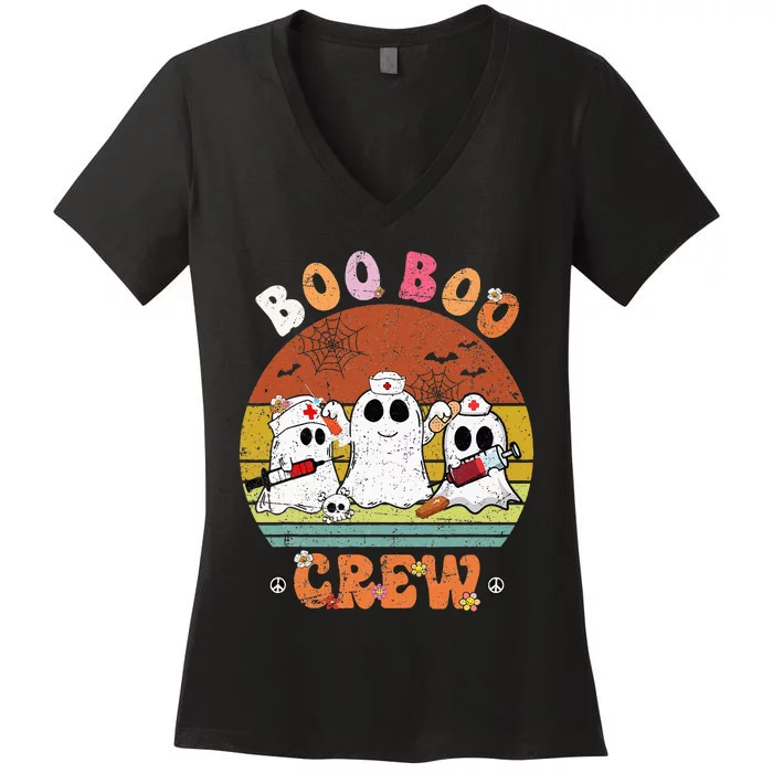 Boo Boo Crew Nurse Ghost Funny Halloween Costume Matching Women's V-Neck T-Shirt