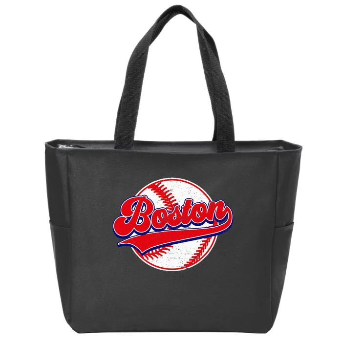 Boston Baseball Cityscape Distressed Women Zip Tote Bag