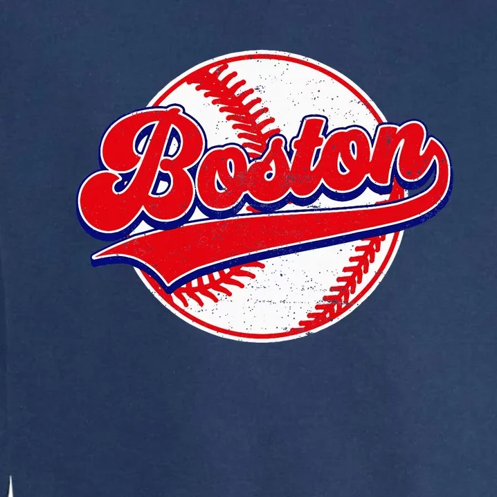 Boston Baseball Cityscape Distressed Women Garment-Dyed Sweatshirt