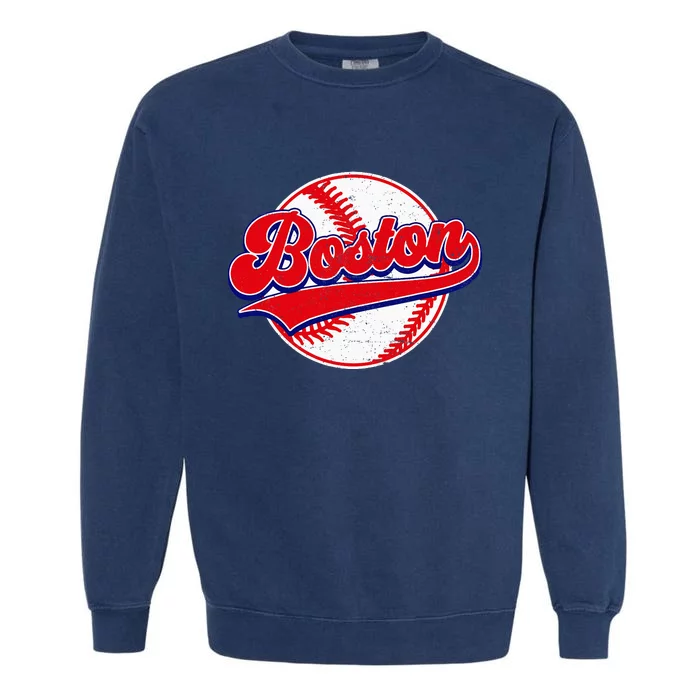 Boston Baseball Cityscape Distressed Women Garment-Dyed Sweatshirt