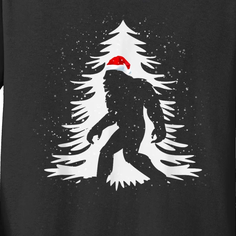 Bigfoot Believe Christmas Tree Sasquatch Santa Funny Bigfoot Kids Long Sleeve Shirt