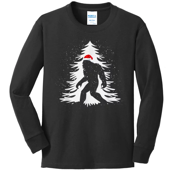 Bigfoot Believe Christmas Tree Sasquatch Santa Funny Bigfoot Kids Long Sleeve Shirt