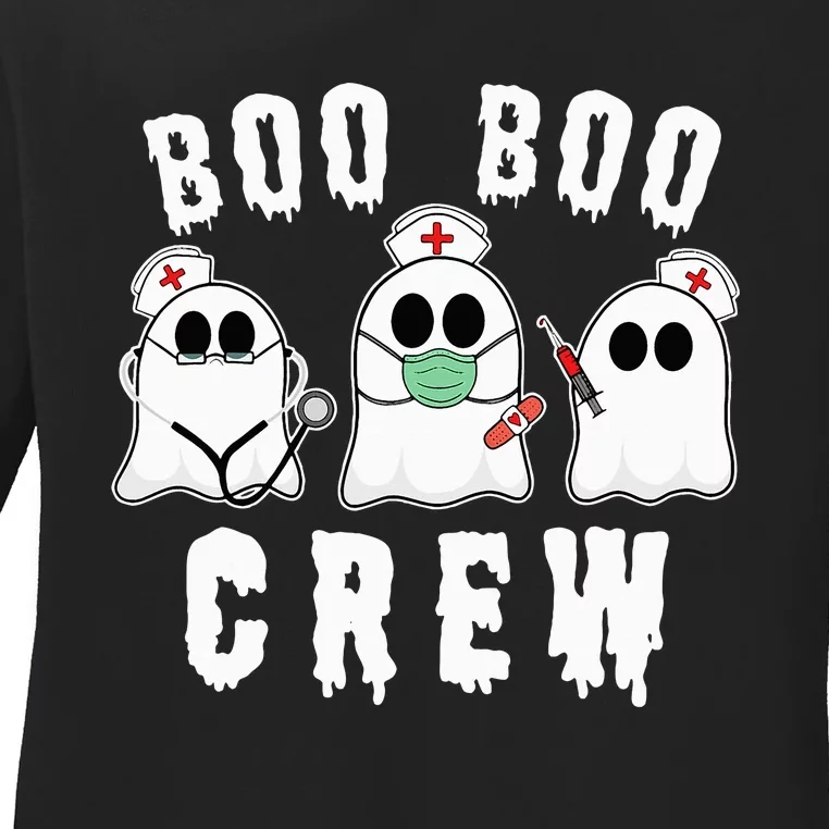 Boo Boo Crew Funny Nurse Halloween Ghost Costume Ladies Long Sleeve Shirt