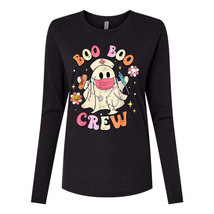 Boo Boo Crew Halloween Ghost Nurse Womens Cotton Relaxed Long Sleeve T-Shirt